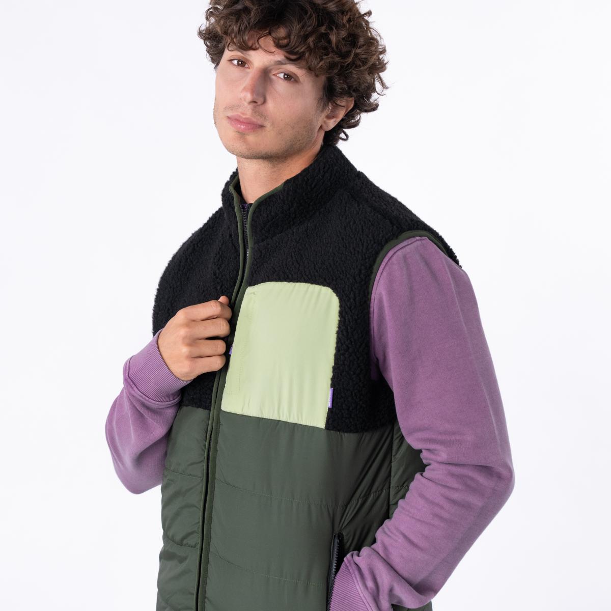 Veste bi-matières sans manches - Noir et vert