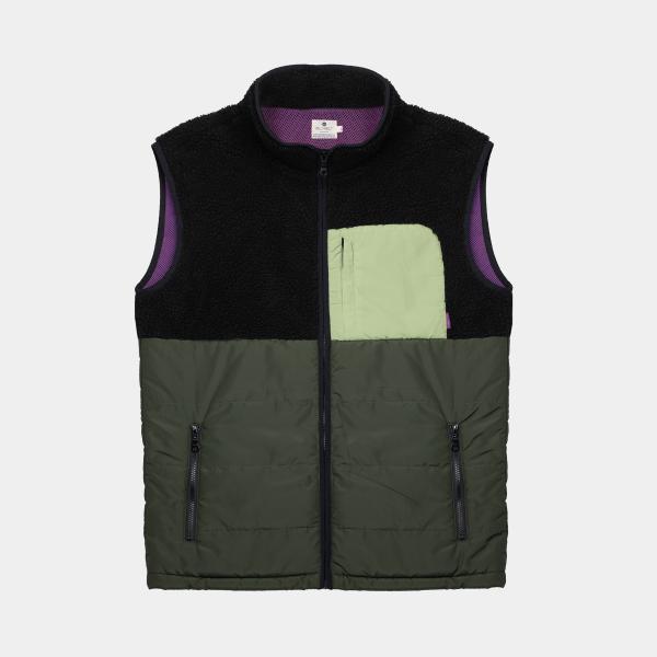 Veste bi-matières sans manches - Noir et vert