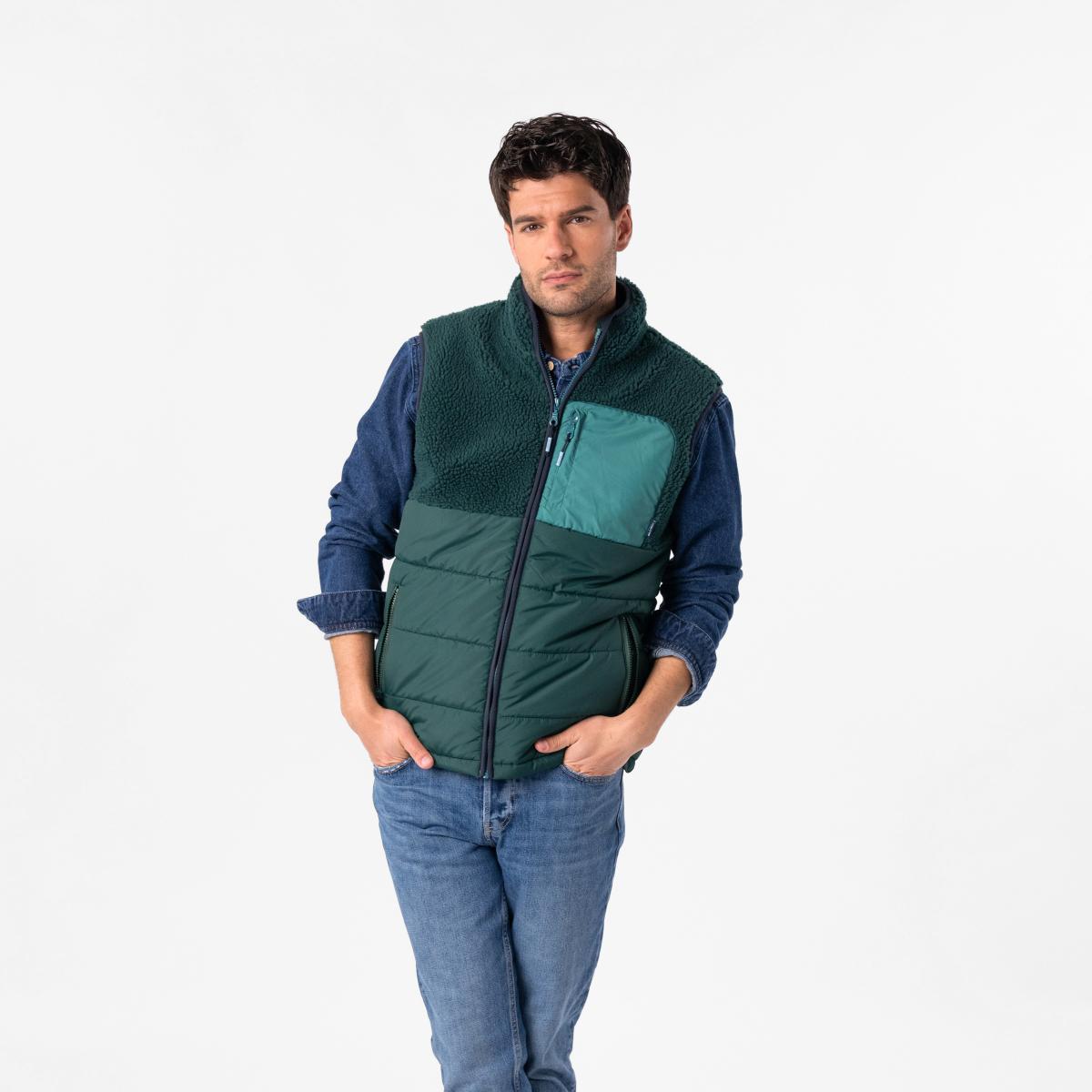 Veste bi-matières sans manches - Noir et vert