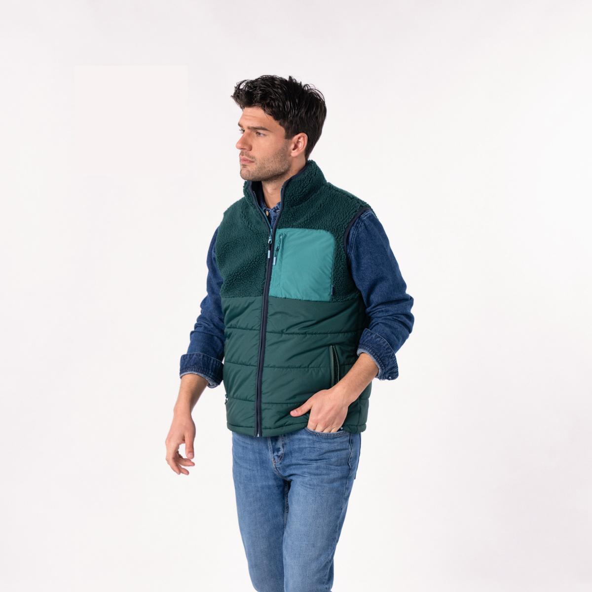 Veste bi-matières sans manches - Noir et vert