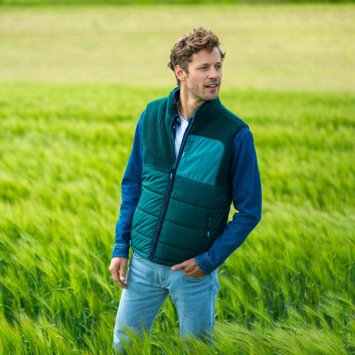 Veste bi-matières sans manches - Noir et vert