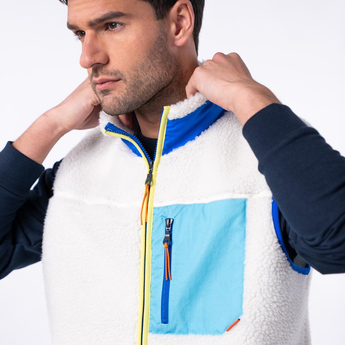 Veste en sherpa unisexe zippée sans manches - Ivoire et bleu - Beige