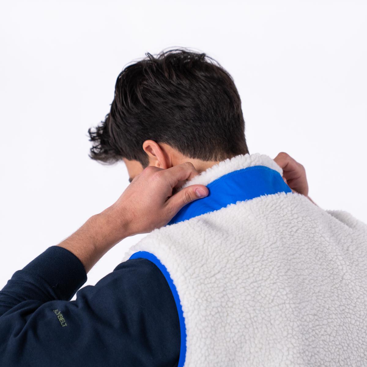 Veste en sherpa unisexe zippée sans manches - Ivoire et bleu - Beige