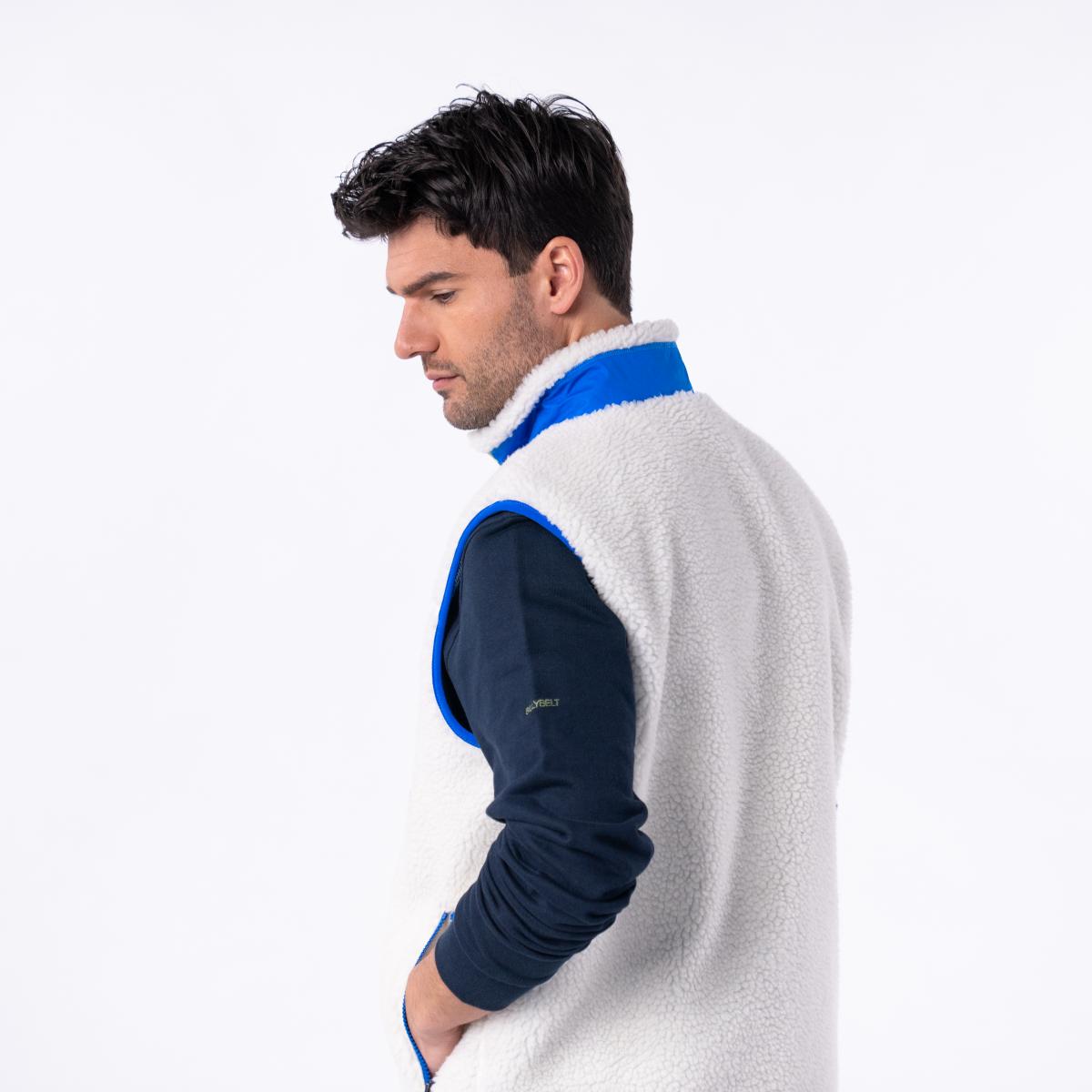 Veste en sherpa unisexe zippée sans manches - Ivoire et bleu - Beige