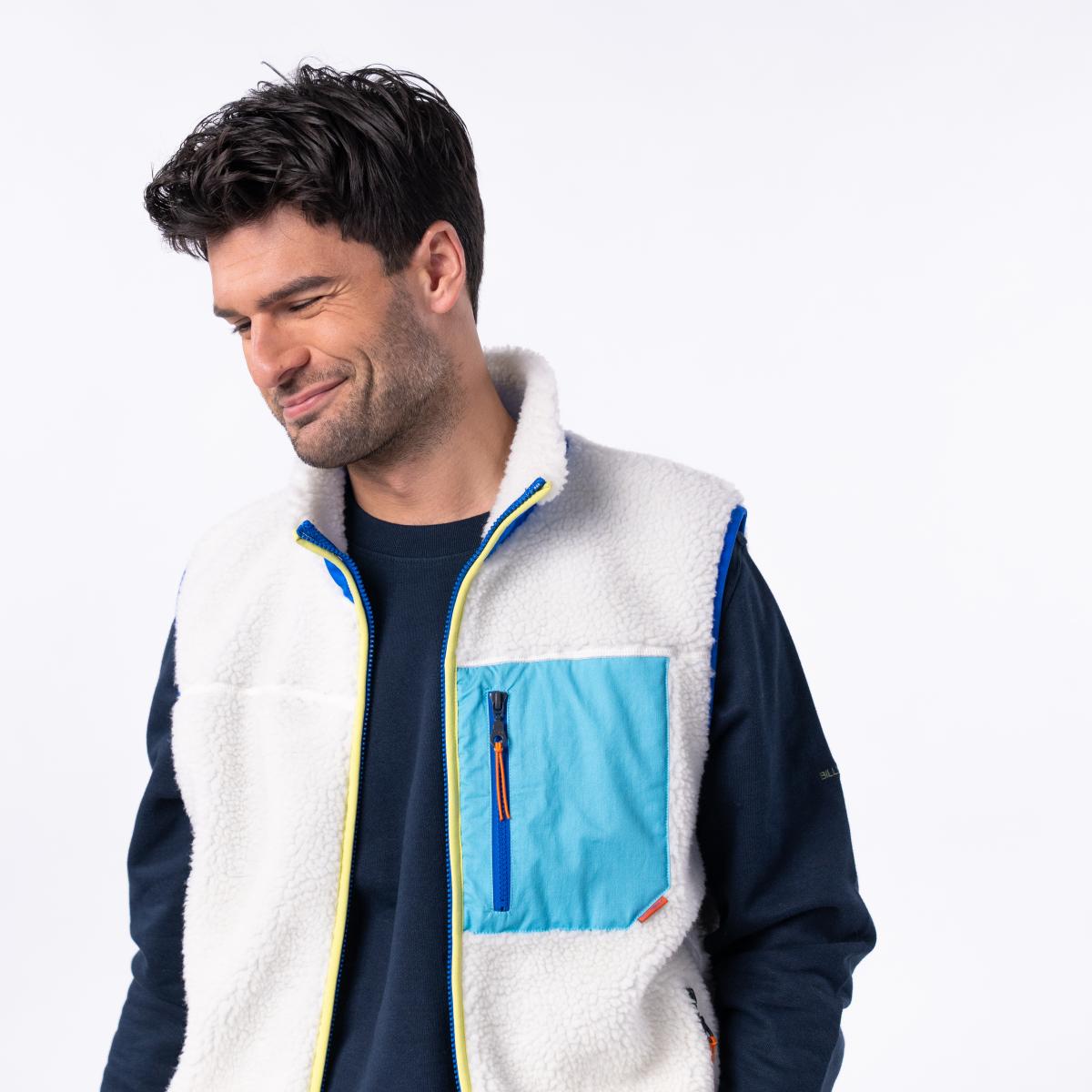 Veste en sherpa unisexe zippée sans manches - Ivoire et bleu - Beige