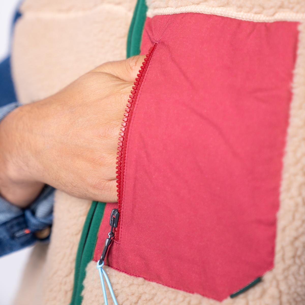 Veste en sherpa unisexe zippée sans manches - Naturel et bordeaux - Marron