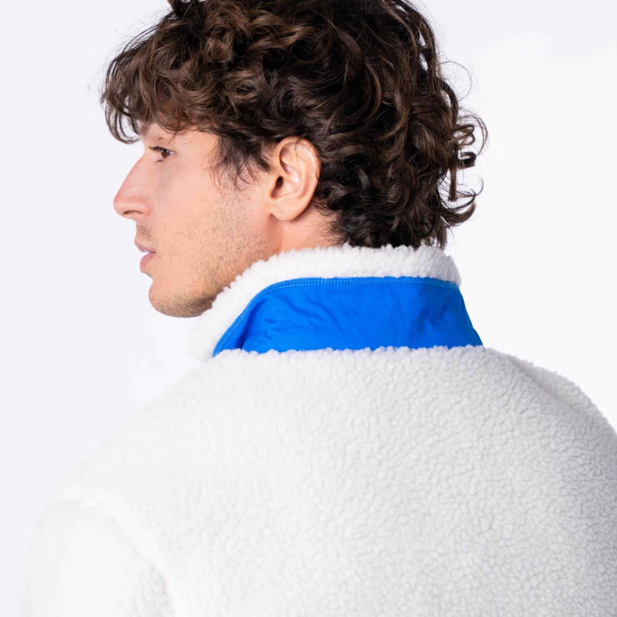 Veste en sherpa unisexe zippée manches longues - Ivoire et bleu - Beige