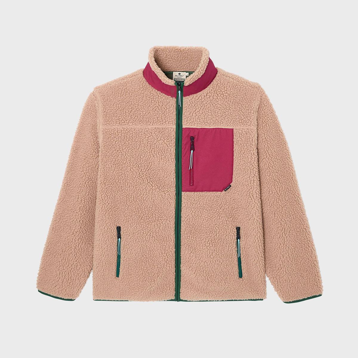 Veste en sherpa unisexe zippée manches longues - Naturel et bordeaux - Marron