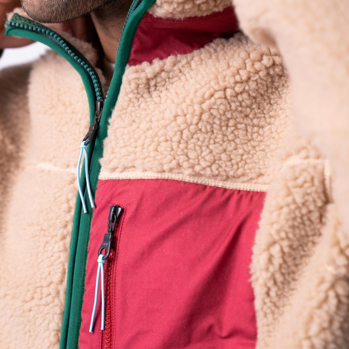 Veste en sherpa unisexe zippée manches longues - Naturel et bordeaux - Marron