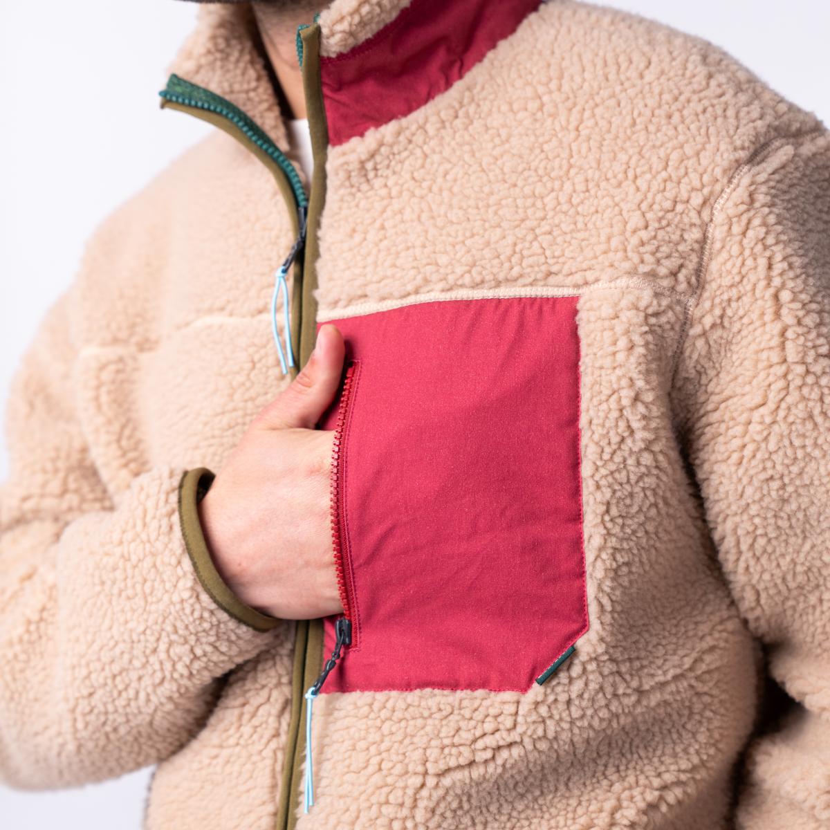 Veste en sherpa unisexe zippée manches longues - Naturel et bordeaux - Marron