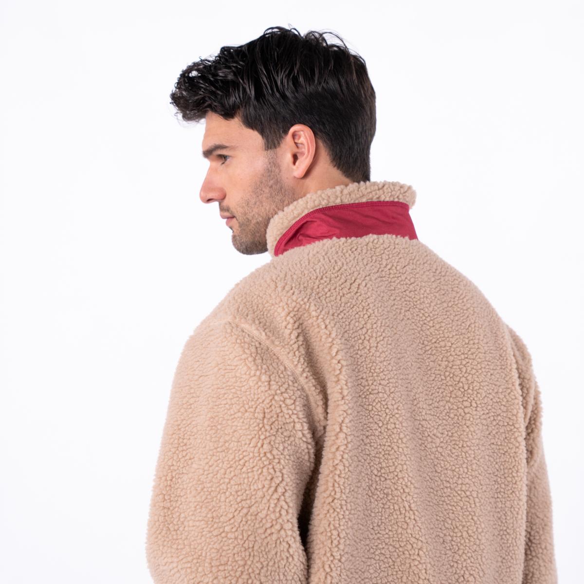 Veste en sherpa unisexe zippée manches longues - Naturel et bordeaux - Marron