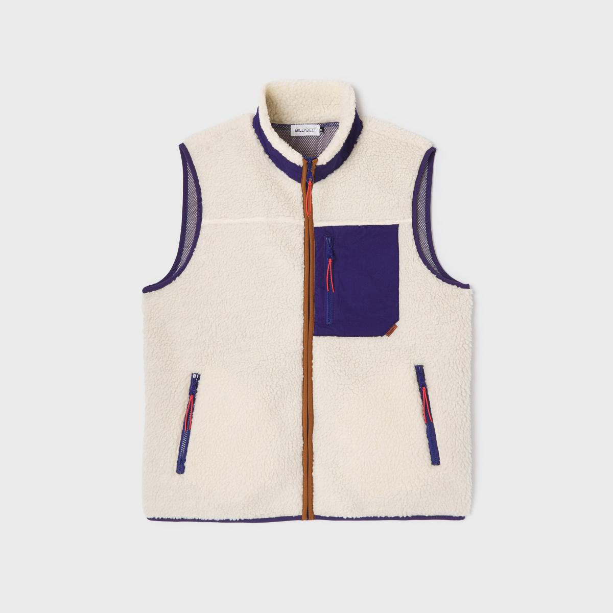 Veste en sherpa unisexe zippée sans manches - Ivoire et marine - Beige