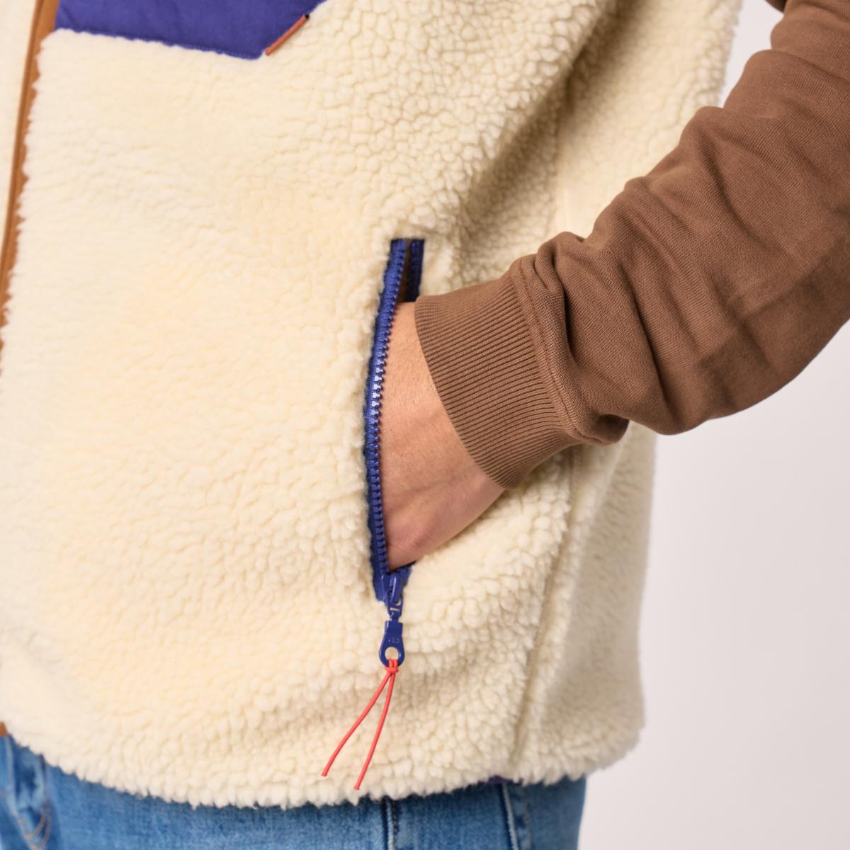 Veste en sherpa unisexe zippée sans manches - Ivoire et marine - Beige