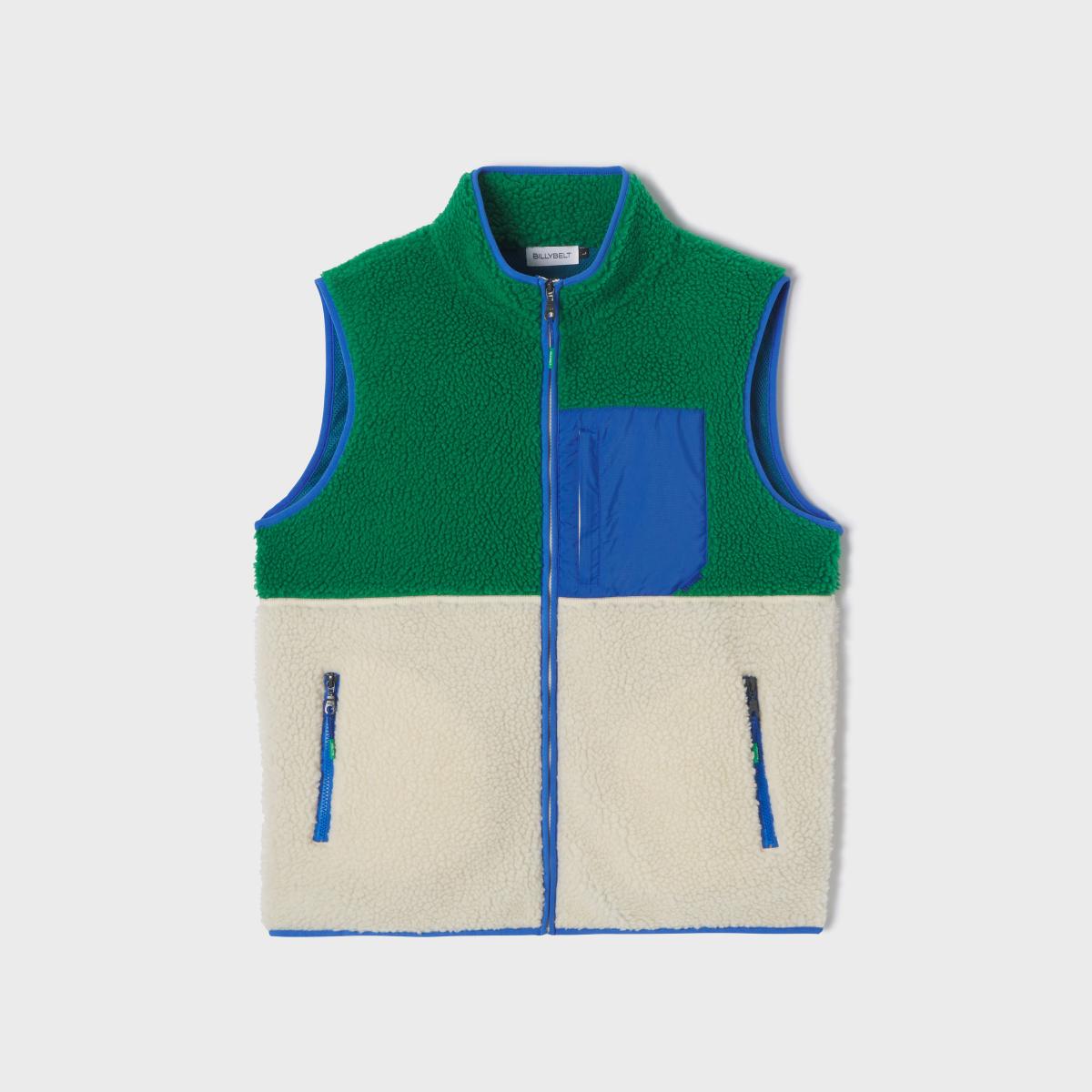 Veste en sherpa unisexe zippée sans manches - Ivoire et vert - Beige