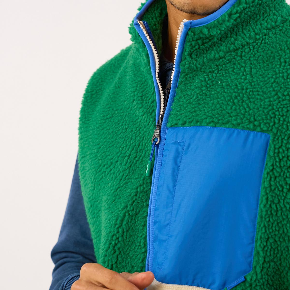 Veste en sherpa unisexe zippée sans manches - Ivoire et vert - Beige