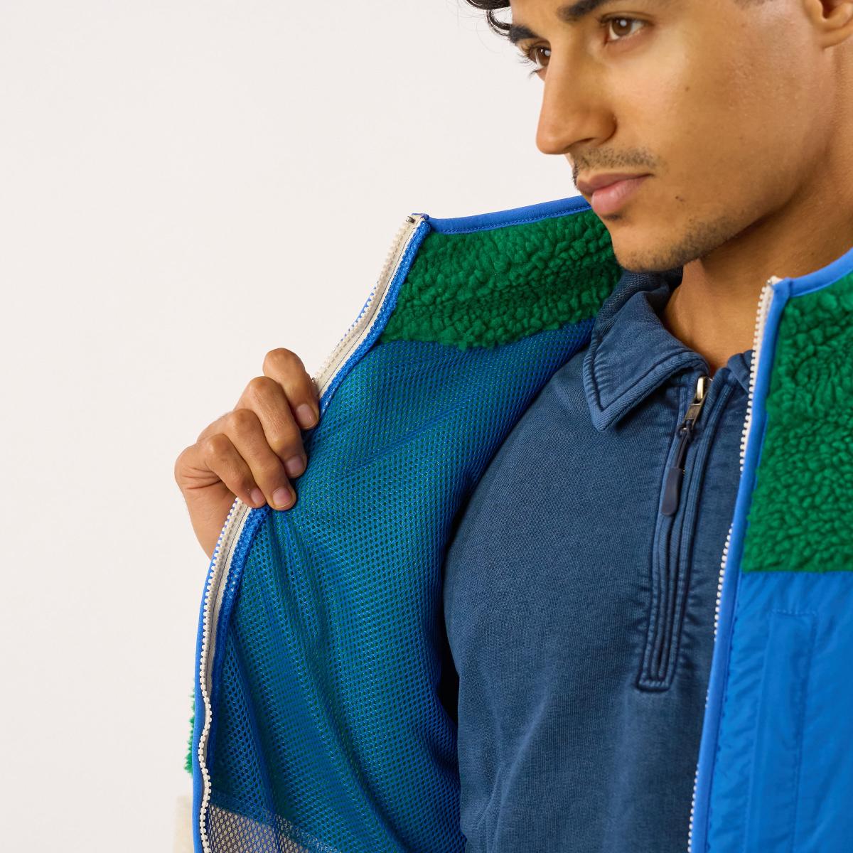 Veste en sherpa unisexe zippée sans manches - Ivoire et vert - Beige