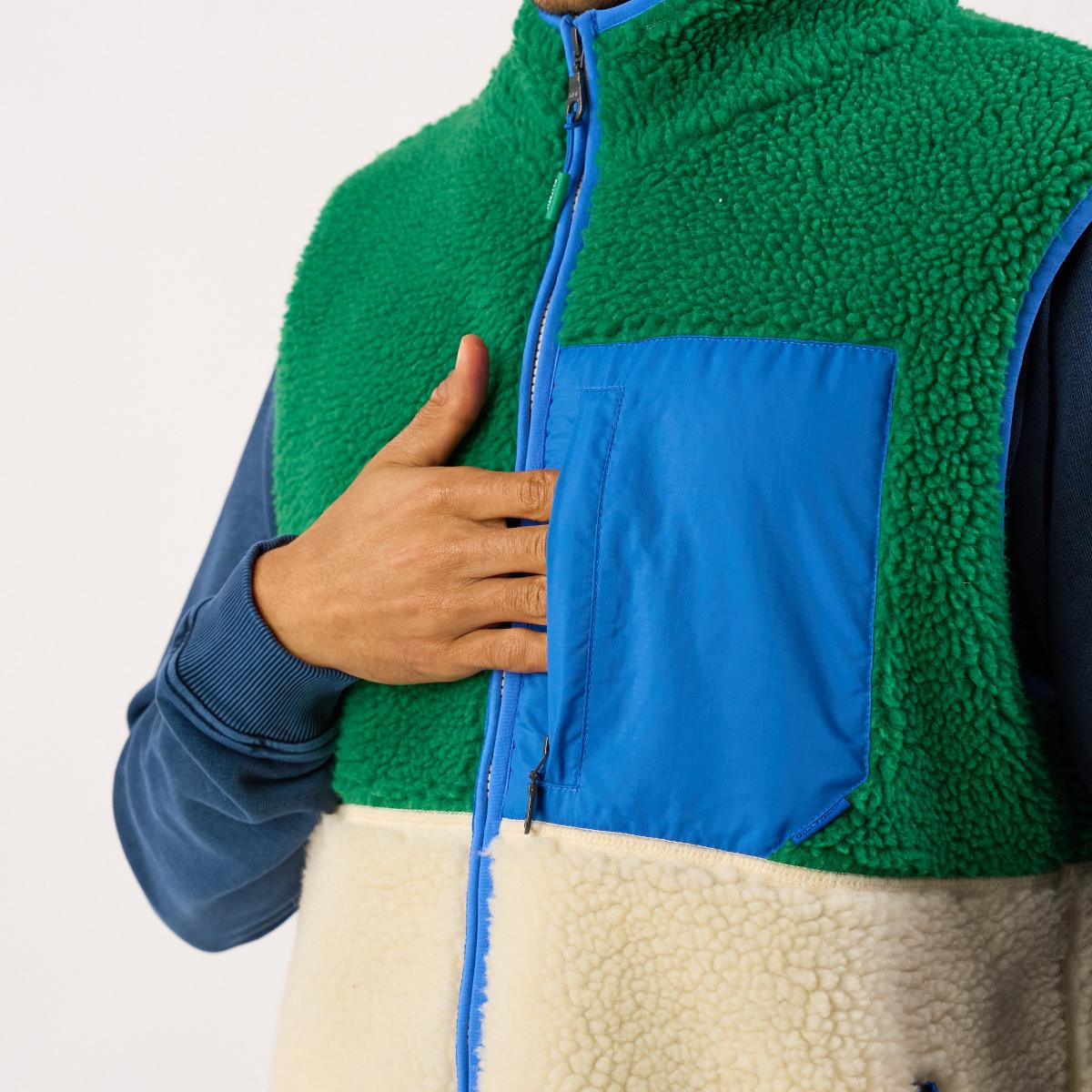 Veste en sherpa unisexe zippée sans manches - Ivoire et vert - Beige