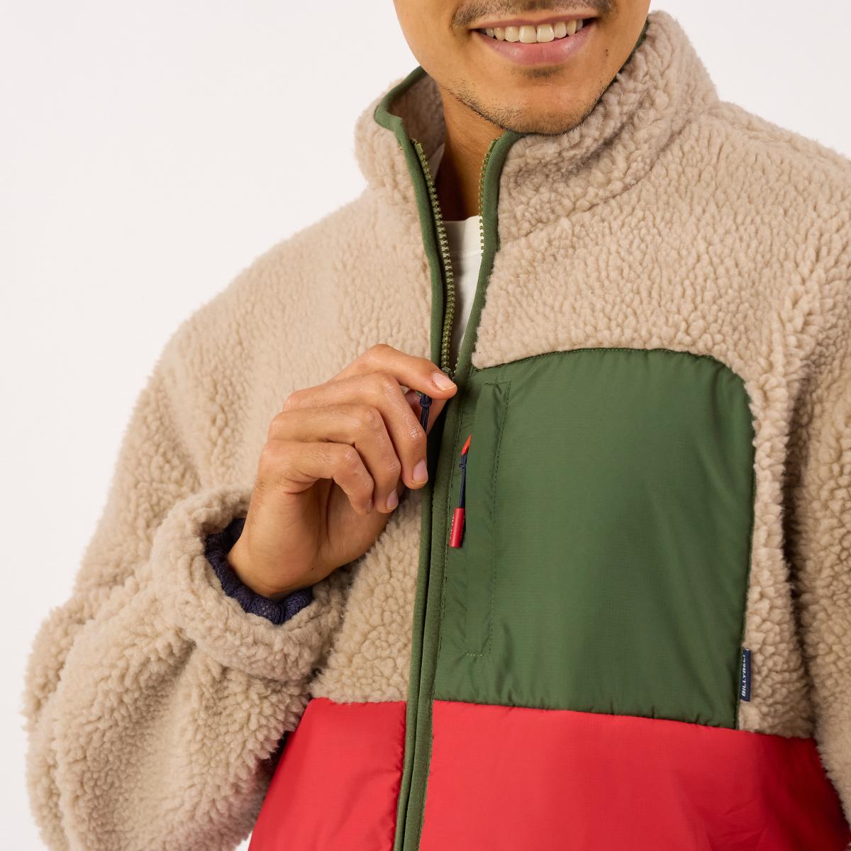 Veste bi-matières manches longues - Naturel et rouge - Marron