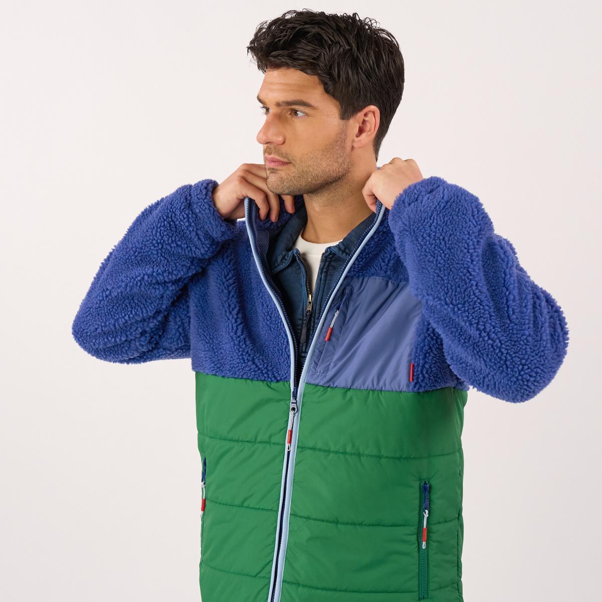 Veste bi-matières manches longues - Bleu et vert