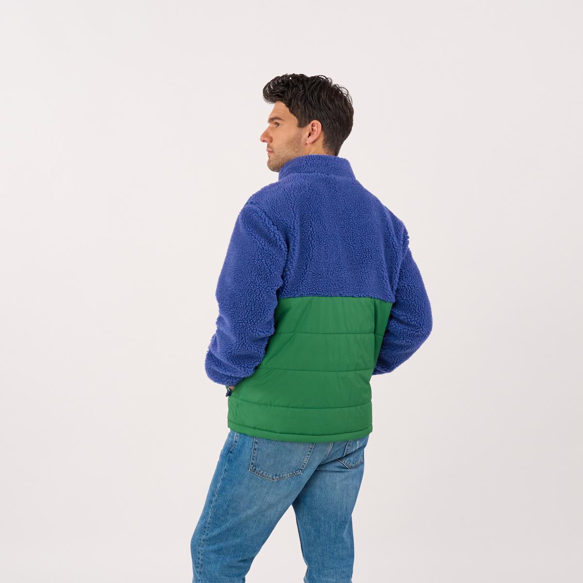 Veste bi-matières manches longues - Bleu et vert