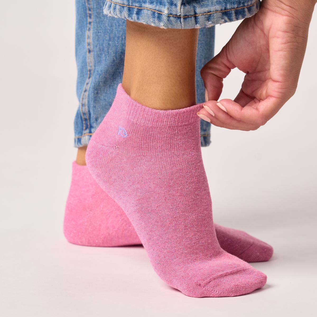 Socquettes unies en coton peigné - Pailletées, Rose pâle