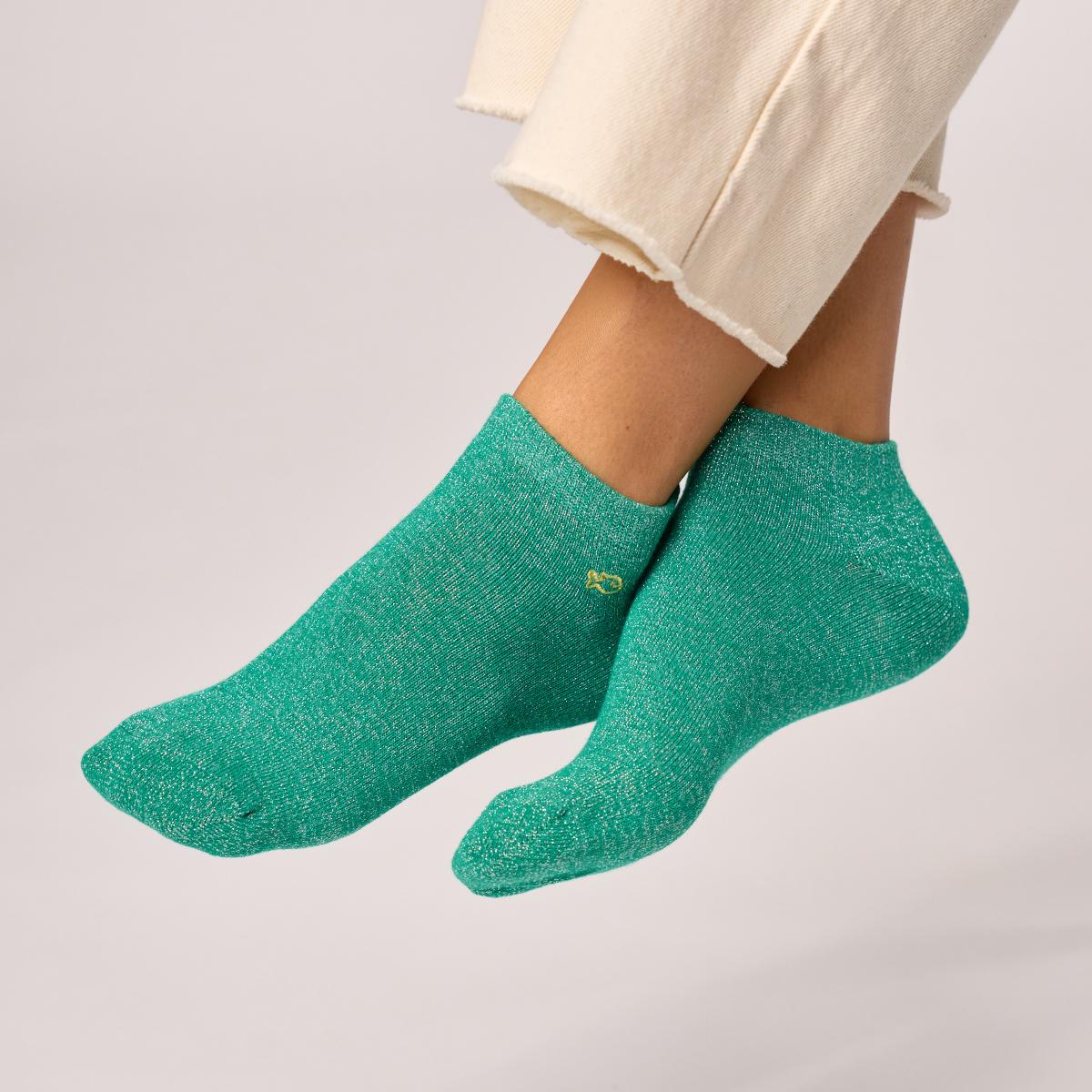 Socquettes unies en coton peigné - Pailletées, Vert
