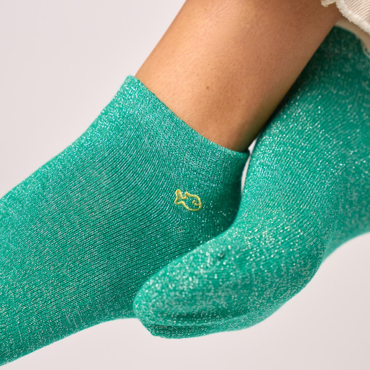 Socquettes unies en coton peigné - Pailletées, Vert