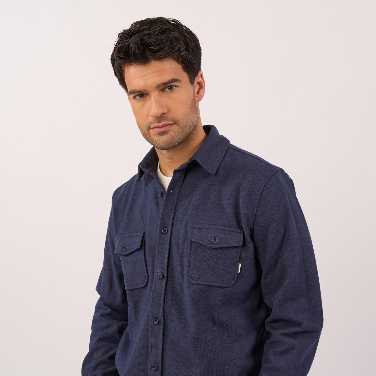 Surchemise en maille infroissable - Marine - Bleu