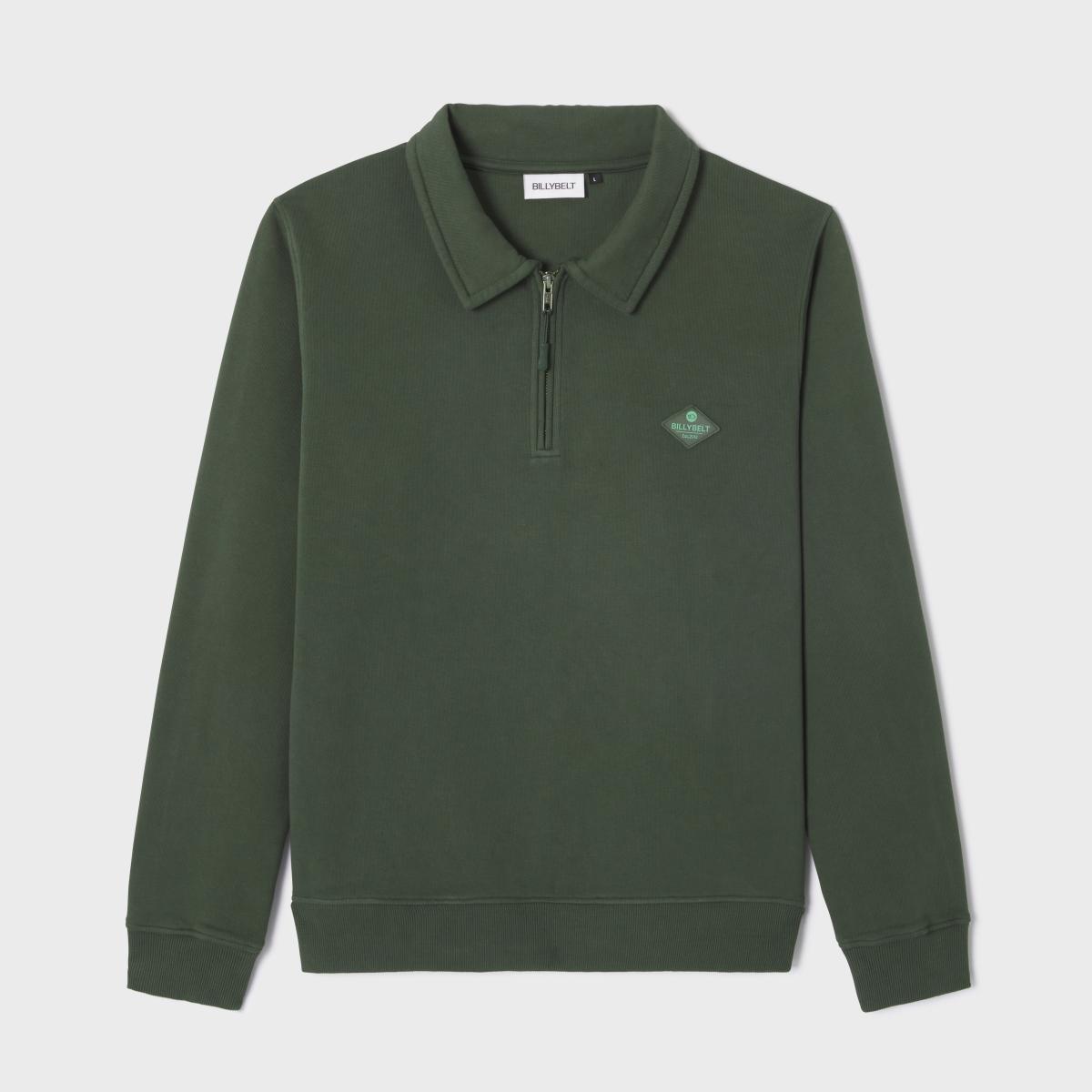 Sweat en coton bio en col zippé - Kaki - Vert