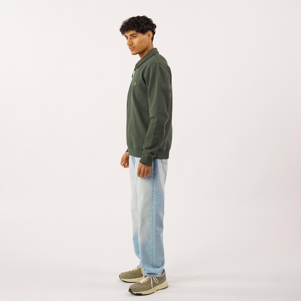 Sweat en coton bio en col zippé - Kaki - Vert