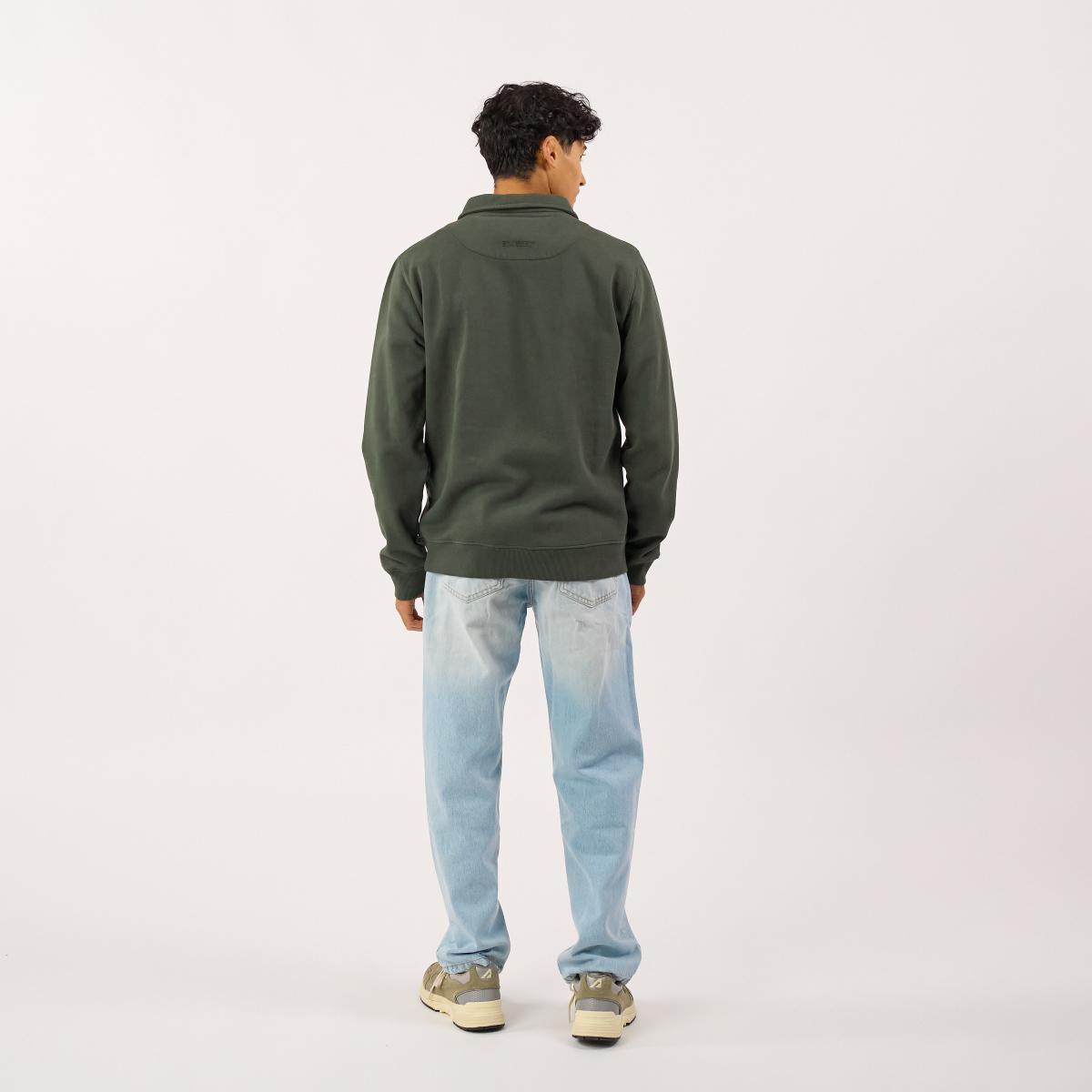 Sweat en coton bio en col zippé - Kaki - Vert