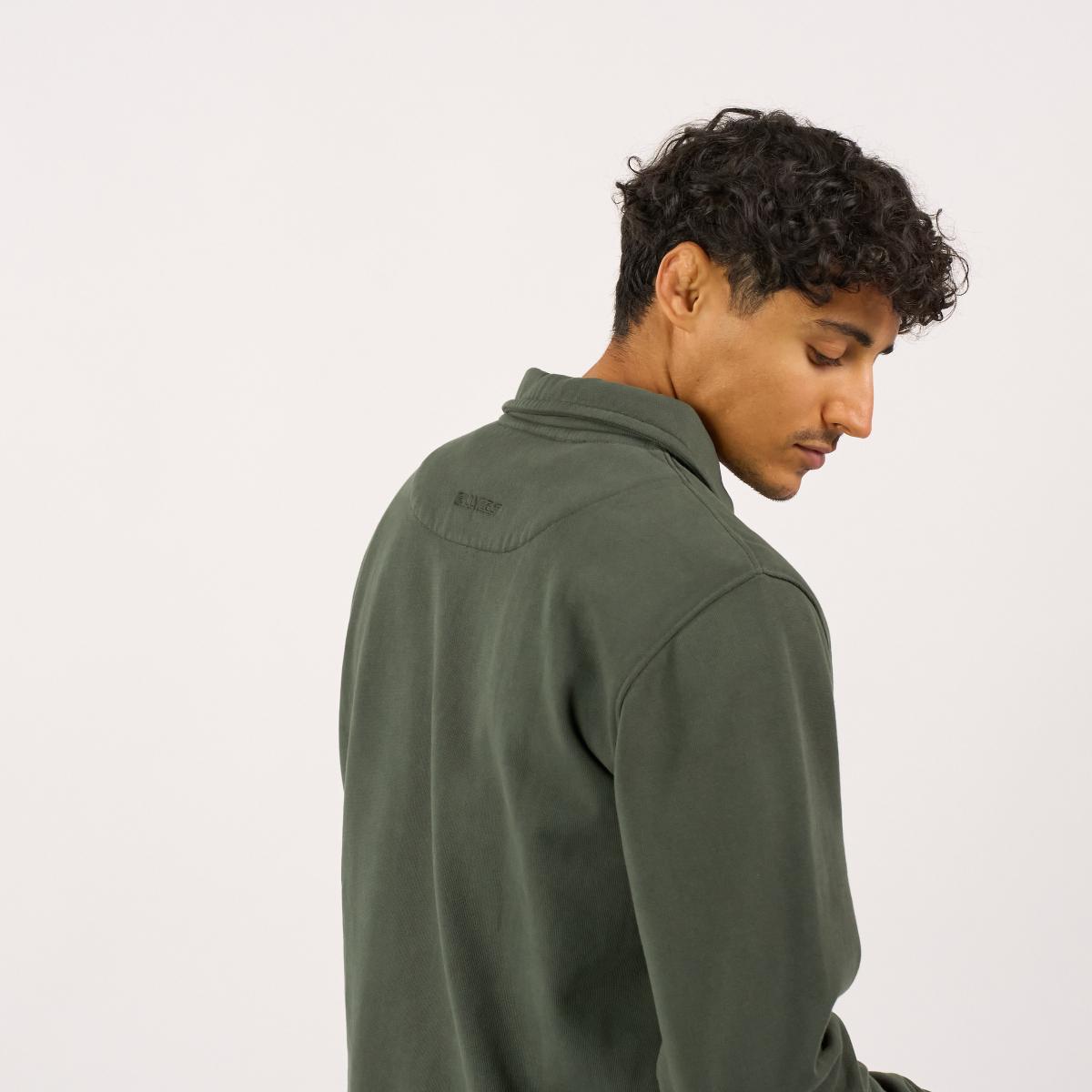 Sweat en coton bio en col zippé - Kaki - Vert