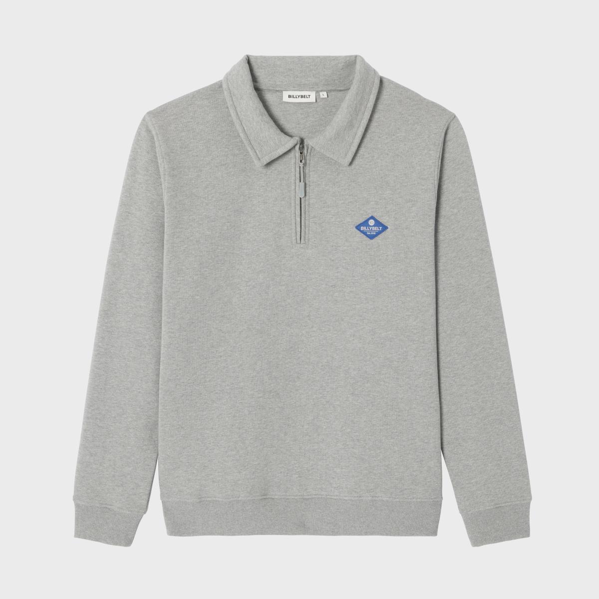 Sweat en coton bio en col zippé - Gris chiné