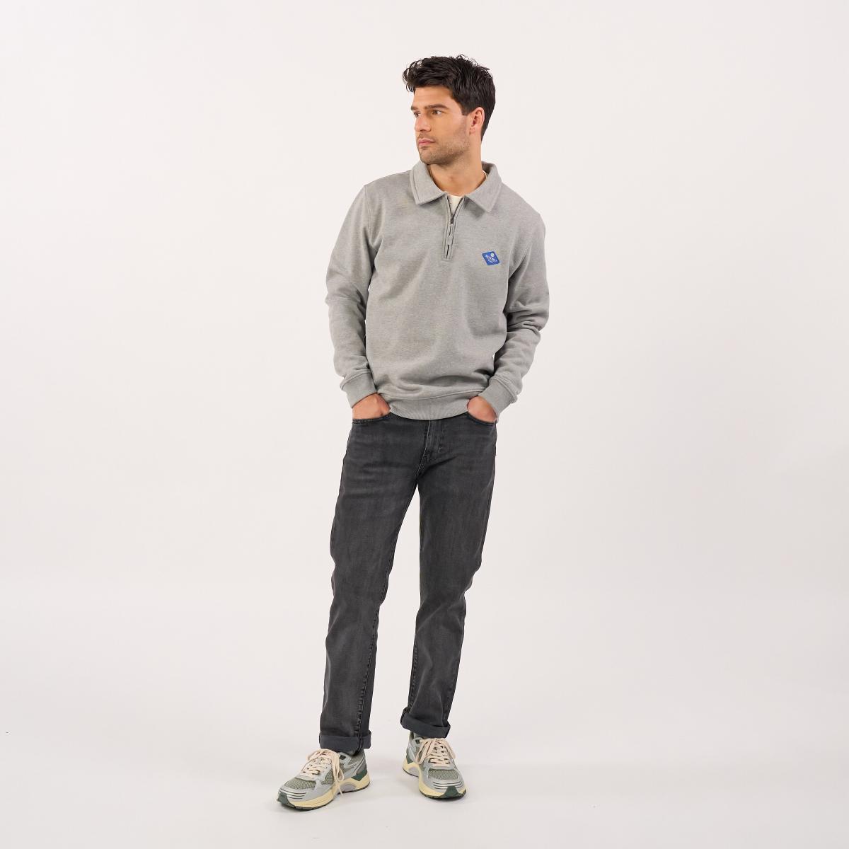 Sweat en coton bio en col zippé - Gris chiné
