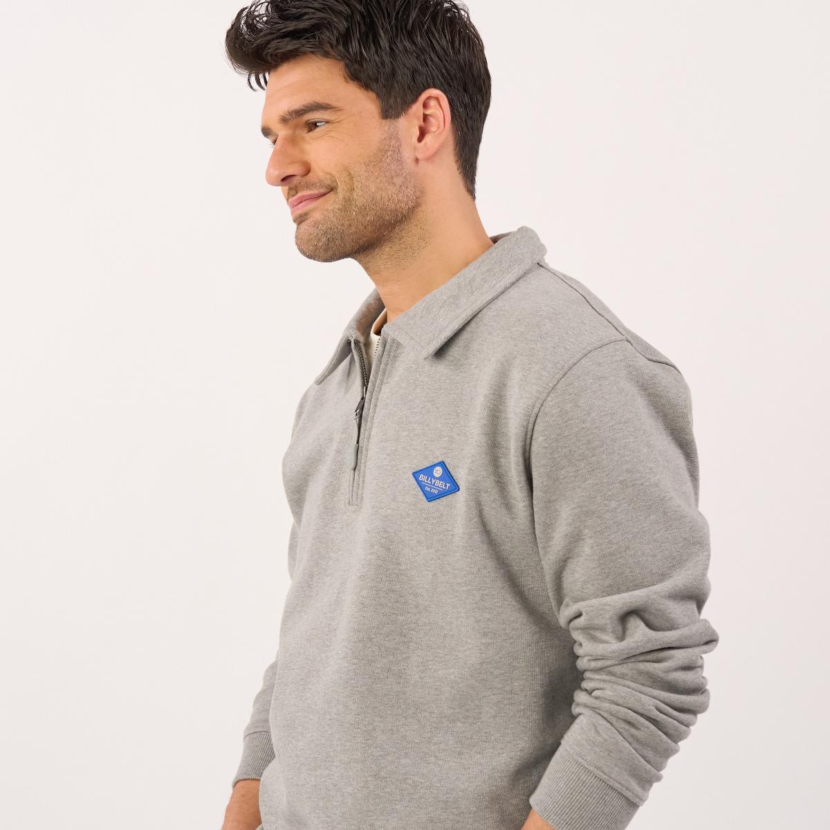 Sweat en coton bio en col zippé - Gris chiné