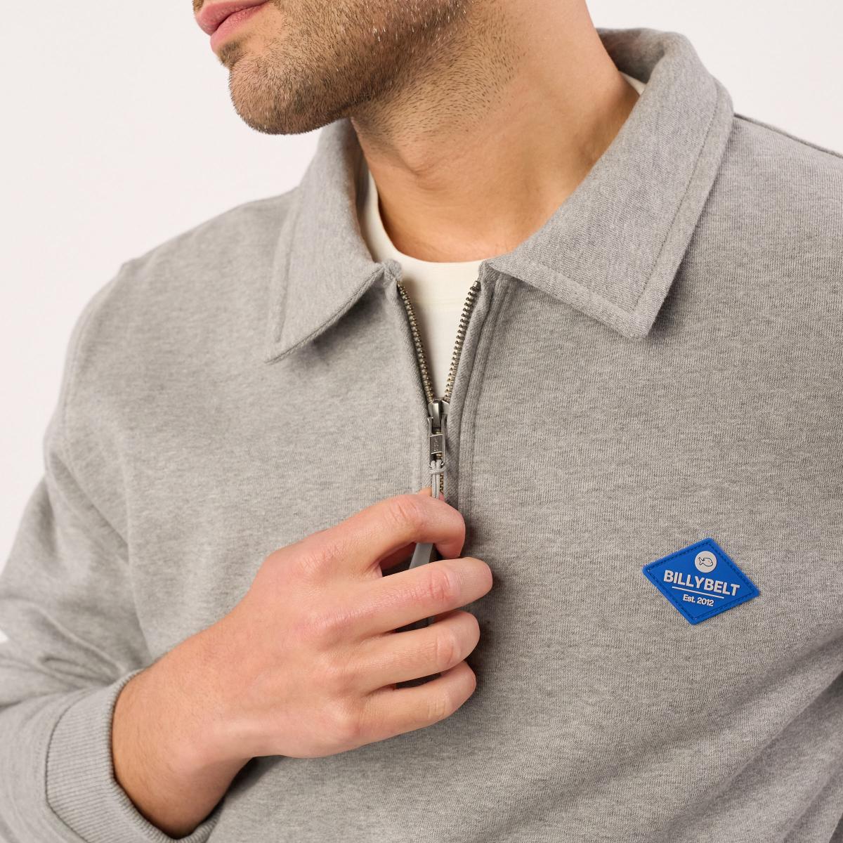 Sweat en coton bio en col zippé - Gris chiné