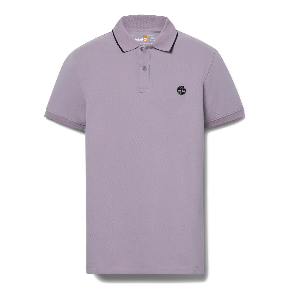 Millers River Printed Neck Short Sleeve Polo Purple Ash