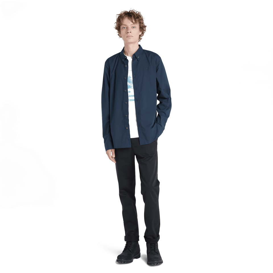 SACO RIVER Solid Poplin Long Sleeve Shirt DARK SAPPHIRE