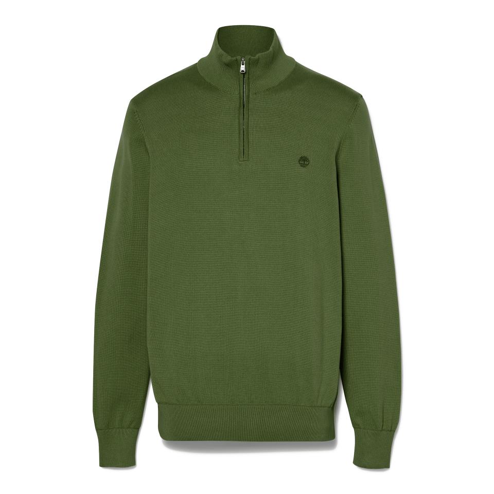 Williams River Cotton Yd 1/4 Zip Sweater Black Forest Green