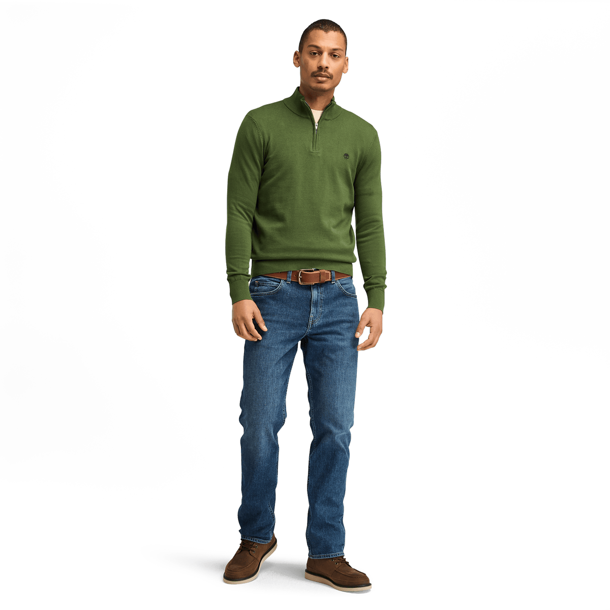 Williams River Cotton Yd 1/4 Zip Sweater Black Forest Green