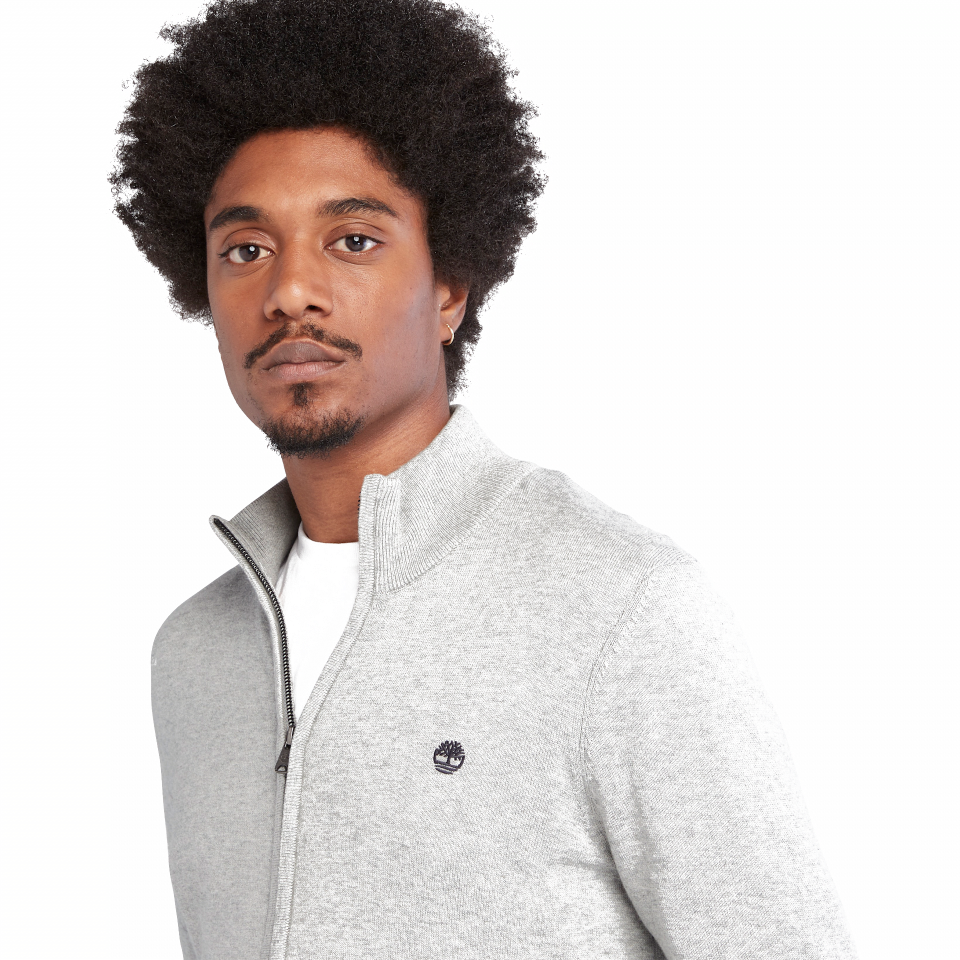 WILLIAMS RIVER Cotton YD Full Zip Sweater MEDIUM GREY HEATHER