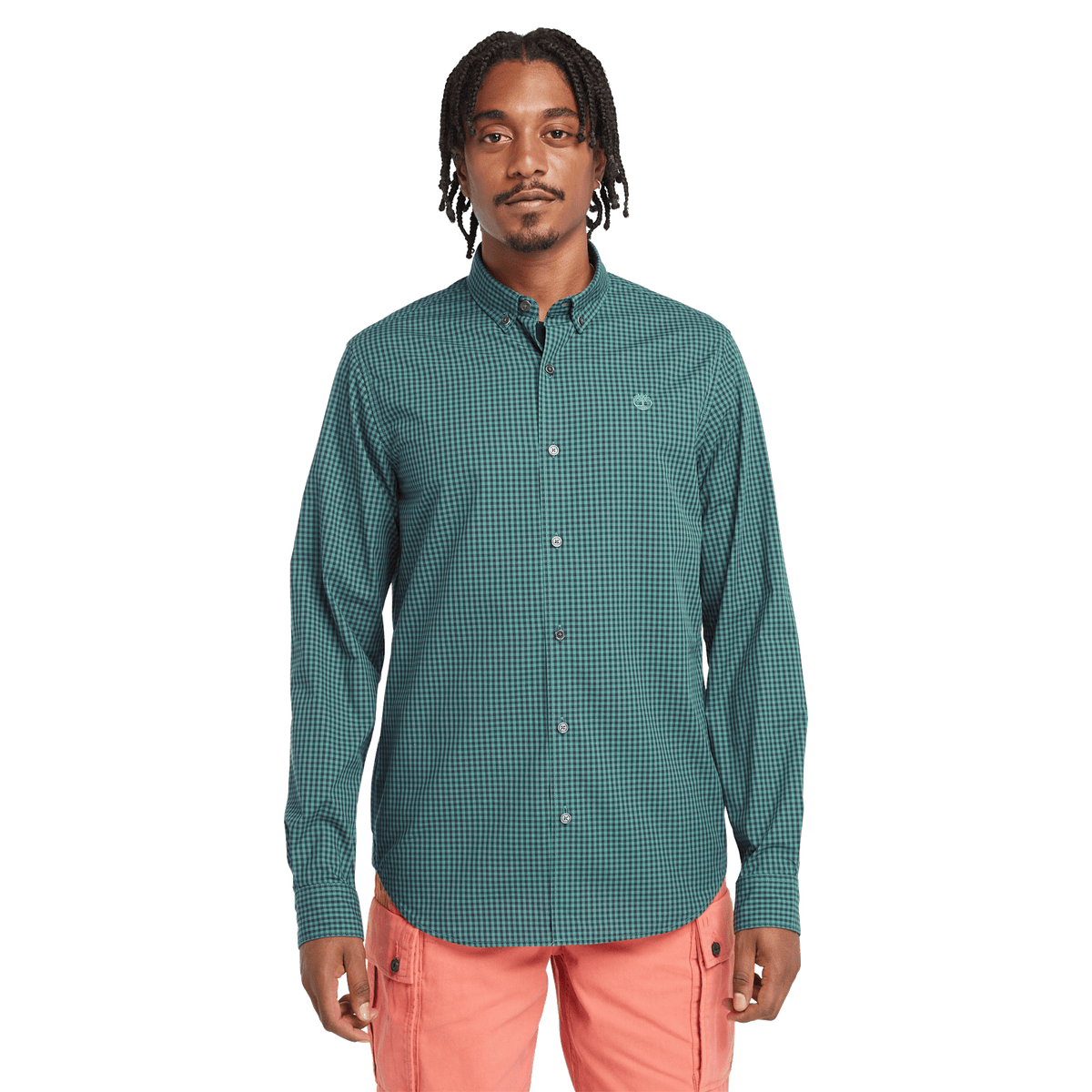 Micro Gingham Poplin Shirt Sea Pine Yd