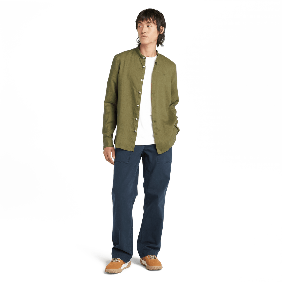 Mill Brook Linen Korean Collar Shirt Sphagnum