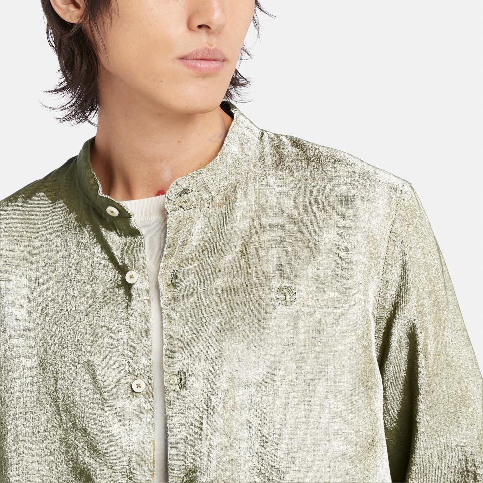 Mill Brook Linen Korean Collar Shirt Sphagnum