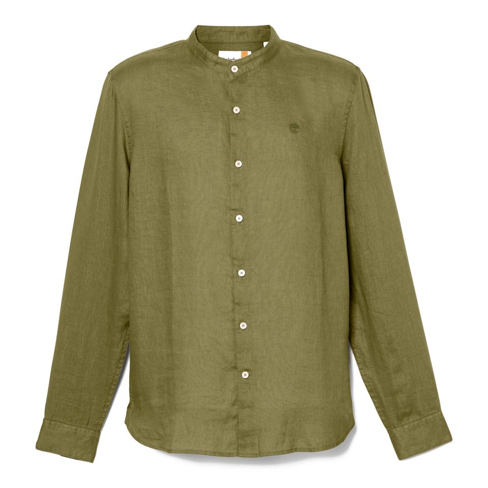 Mill Brook Linen Korean Collar Shirt Sphagnum