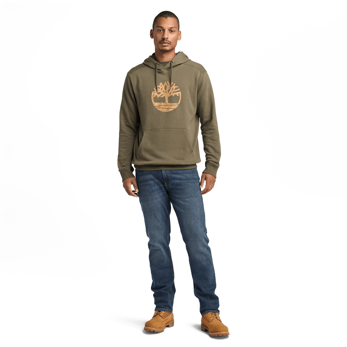 Kennebec River Front Camo Tree Logo Hoodie Leaf Green