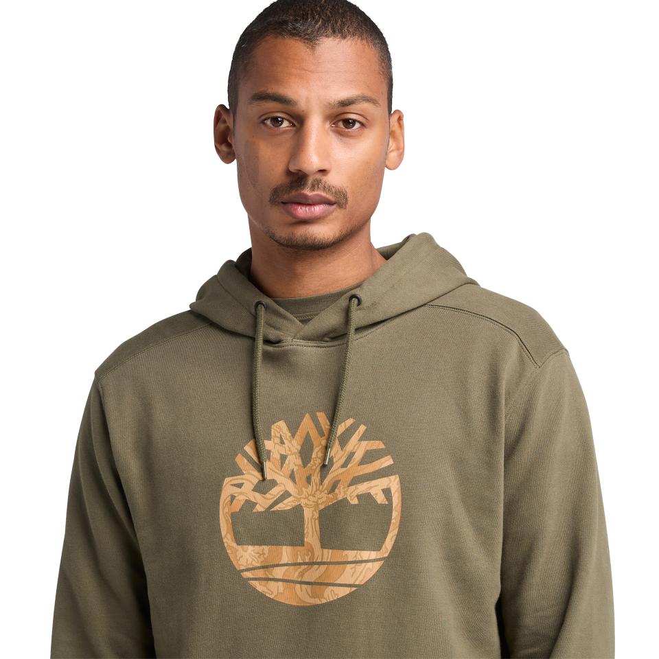 Kennebec River Front Camo Tree Logo Hoodie Leaf Green