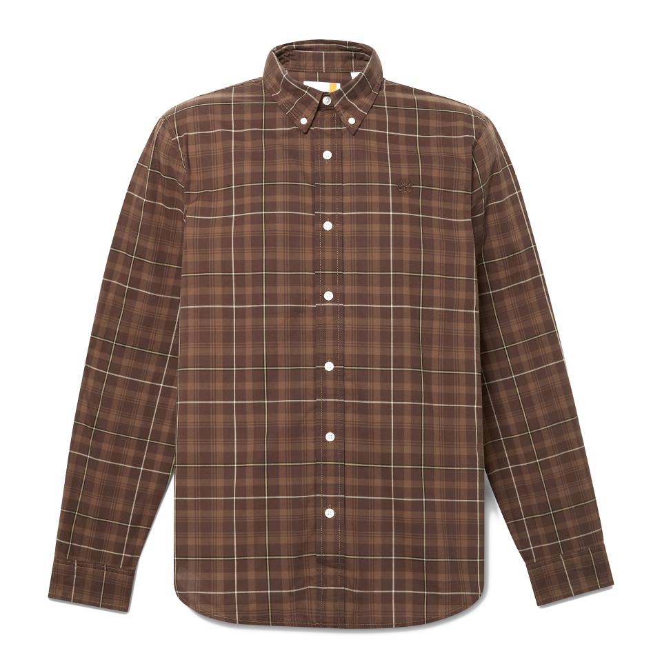 Stretch Poplin Check Shirt Chocolate Chip Yd