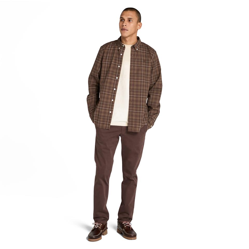 Stretch Poplin Check Shirt Chocolate Chip Yd