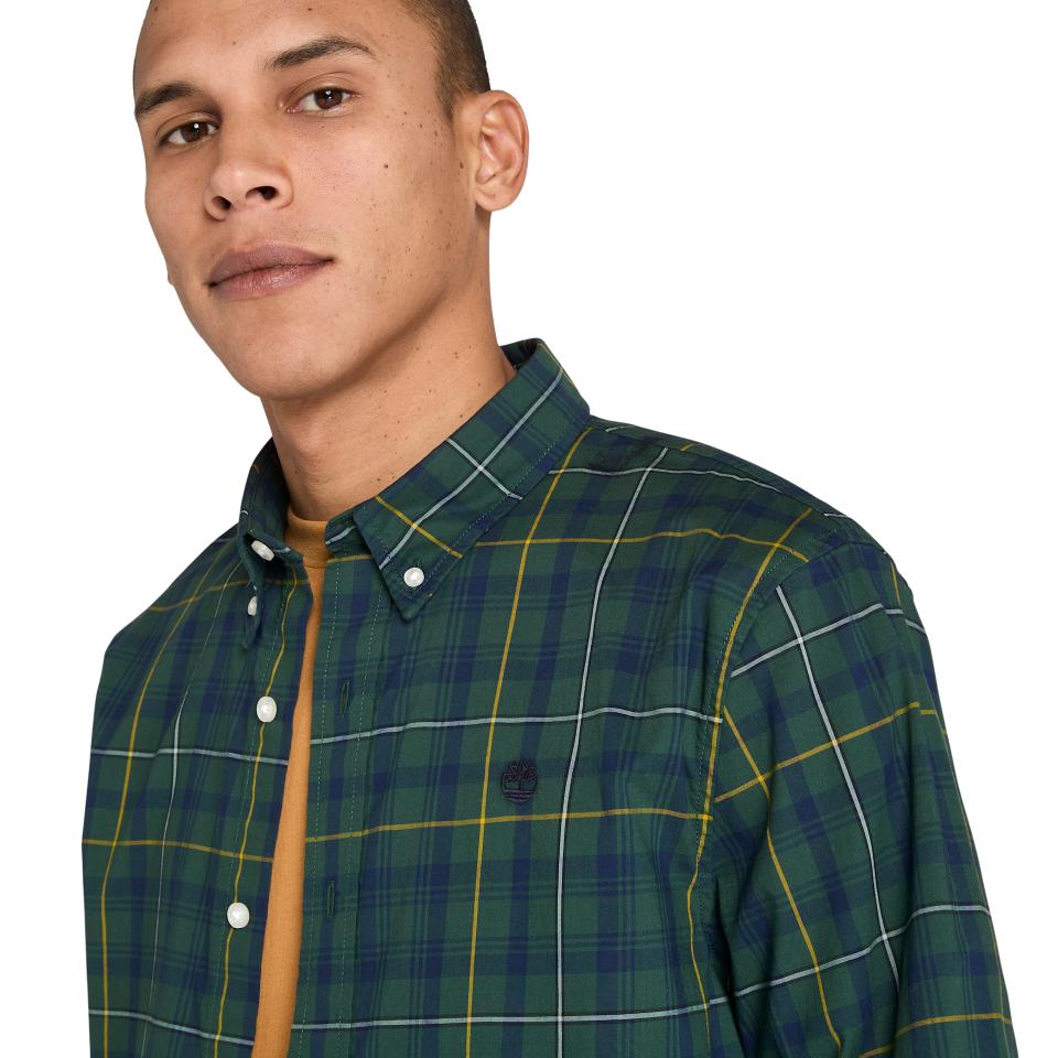 Stretch Poplin Check Shirt Green Gables Yd